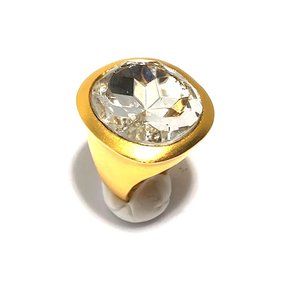 KENNETH JAY LANE, SATIN GOLD HEADLIGHT CLEAR CRYSTAL ADJUSTABLE STATEMENT RING